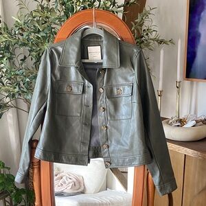 Bagatelle Faux Leather Olive Green Jacket
